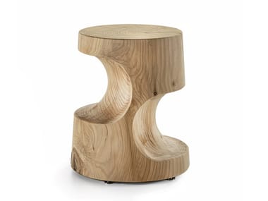 SLALOM - Low solid cedar wood stool with footrest (Request Info).