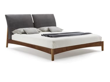 SLEEPY - Wooden double bed with fabric upholstered headboard (Request Info).