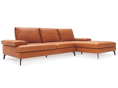 LANDA - Leather sofa with chaise longue (Request Info).