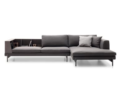 KIM - Fabric sofa with chaise longue with integrated magazine rack (Request Info).
