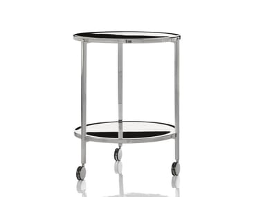 TAMBOUR - Low aluminium coffee table with castors (Request Info).