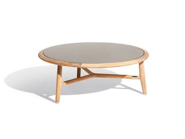 THE SECRET GARDEN - Low round teak garden side table with stoneware top (Request Info).