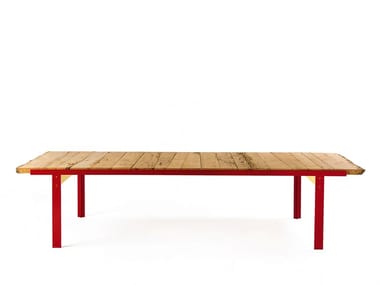 TOUCH TABLE BRICCOLA - Rectangular table with briccola wood top and iron base (Request Info).