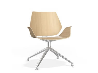CENTURO IV LOUNGE - Swivel trestle-based wooden chair with armrests (Request Info).