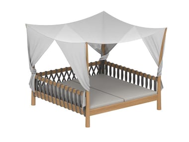 TUSKANY - Canopy teak garden bed with parasol (Request Info).