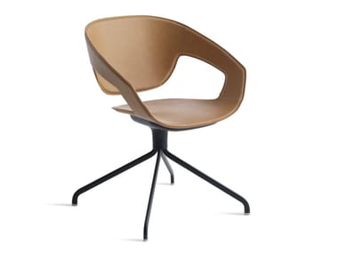 VAD GIREVOLE CUOIETTO - Swivel trestle-based tanned leather chair (Request Info).