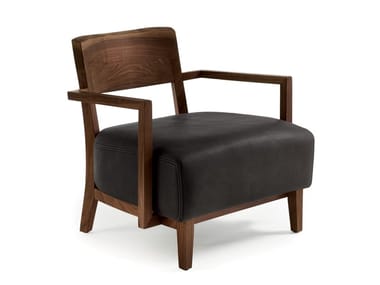 WILMA - Leather and solid wood easy chair with armrests (Request Info).