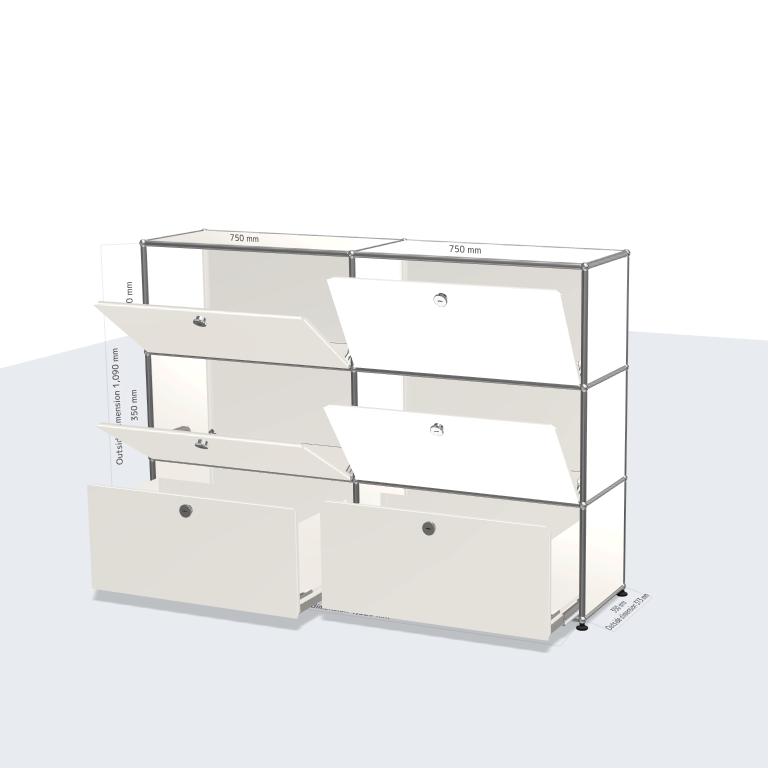 2x3 Module Sideboard (Top 4 Drop-Down Doors & Bottom 2 Drawers) [W(750+750)XD350XH(350+350+350)]