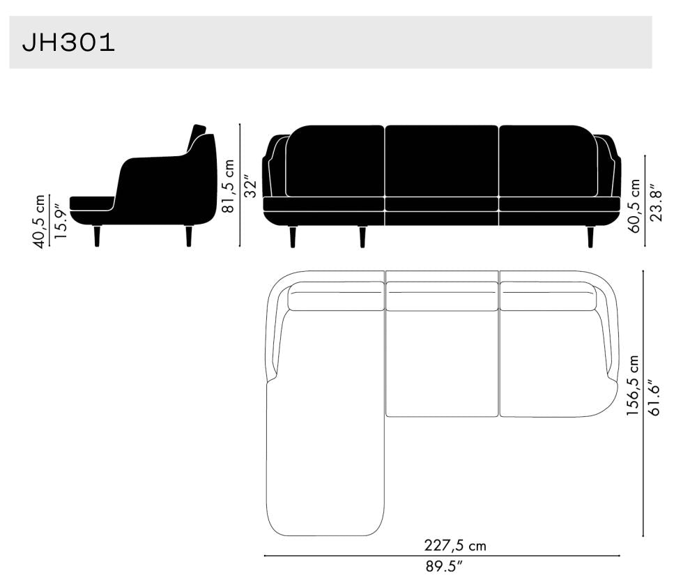 Lune™ - JH301, 3-seater w. chaiselounge
