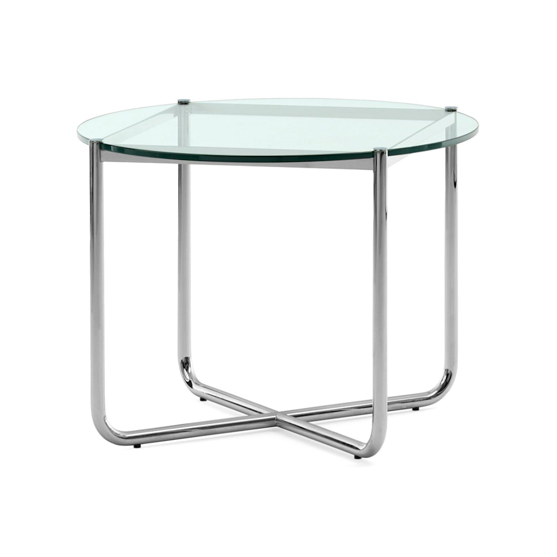 MR - Round glass and steel coffee table.