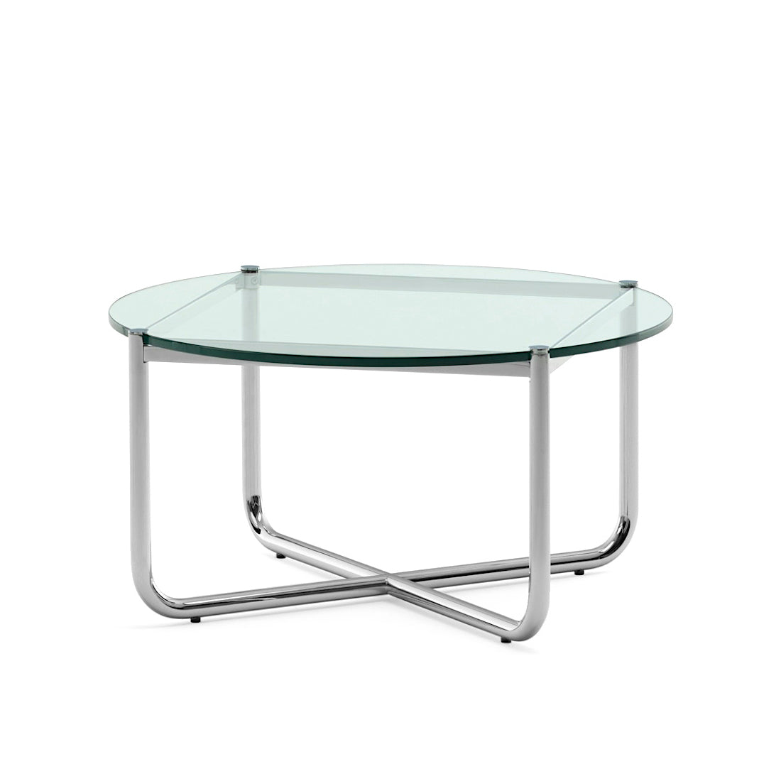MR - Round glass and steel coffee table.