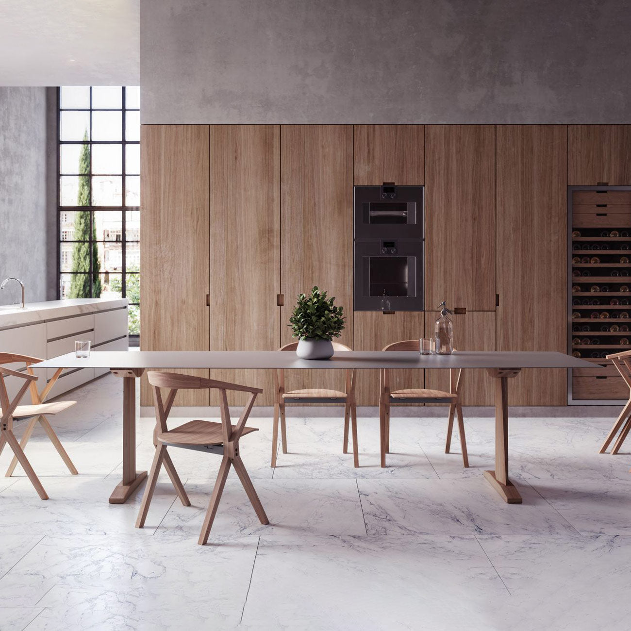 TABLE B 90 - Rectangular Wooden trestle table