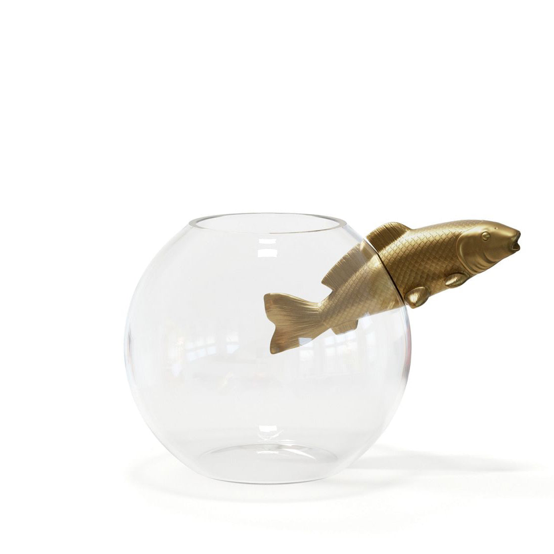 NO LIMIT Mouth-blown glass vase with enamelled porcelain fish by Roche Bobois #Gold