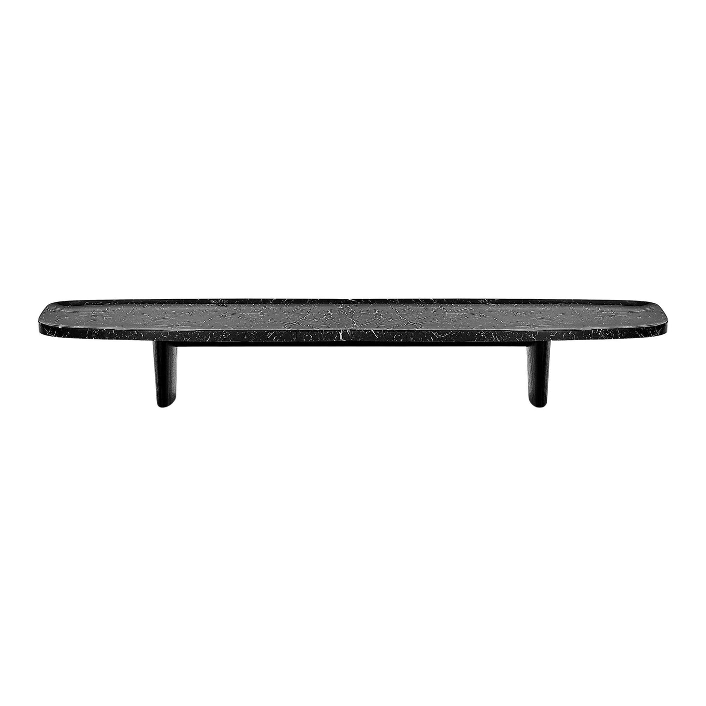 Matéria Long - Rectangular travertine and wood coffee table.