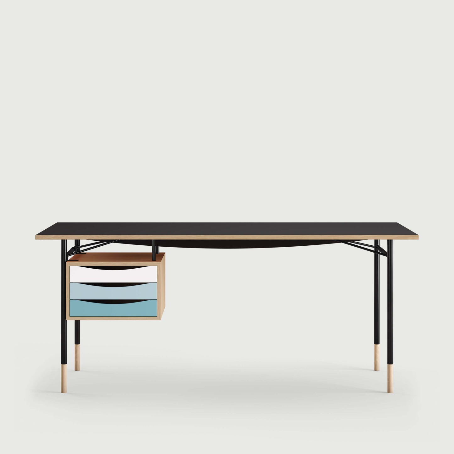 THE NYHAVN DESK W/ TRAY UNIT by House of Finn Juhl #Oak Clear Oil / Black Linoleum/Black / Cold Colours