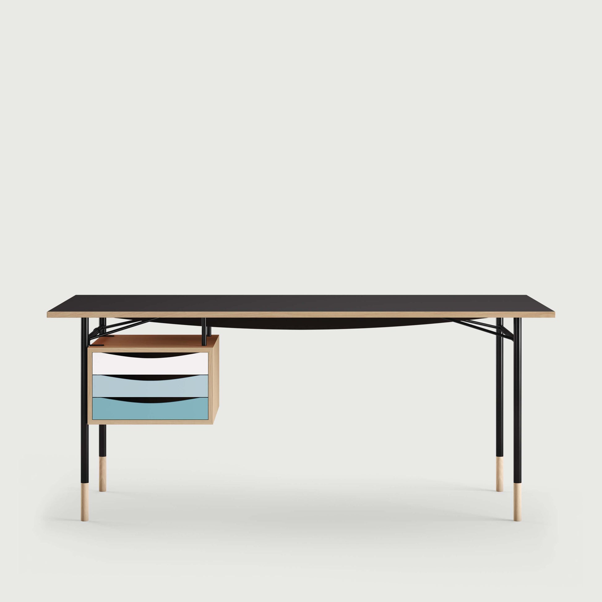 THE NYHAVN DESK W/ TRAY UNIT by House of Finn Juhl #Oak Clear Oil / Black Linoleum/Black / Cold Colours