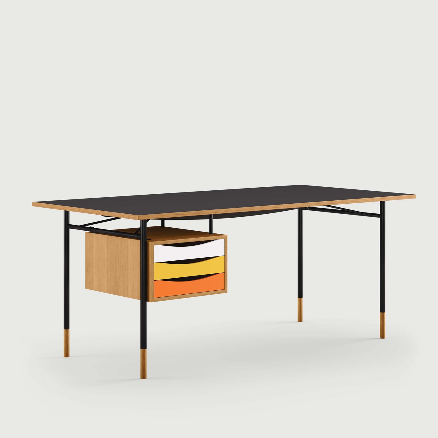 THE NYHAVN DESK W/ TRAY UNIT by House of Finn Juhl #Oak Dark Oil / Black Linoleum/Black / Warm Colours