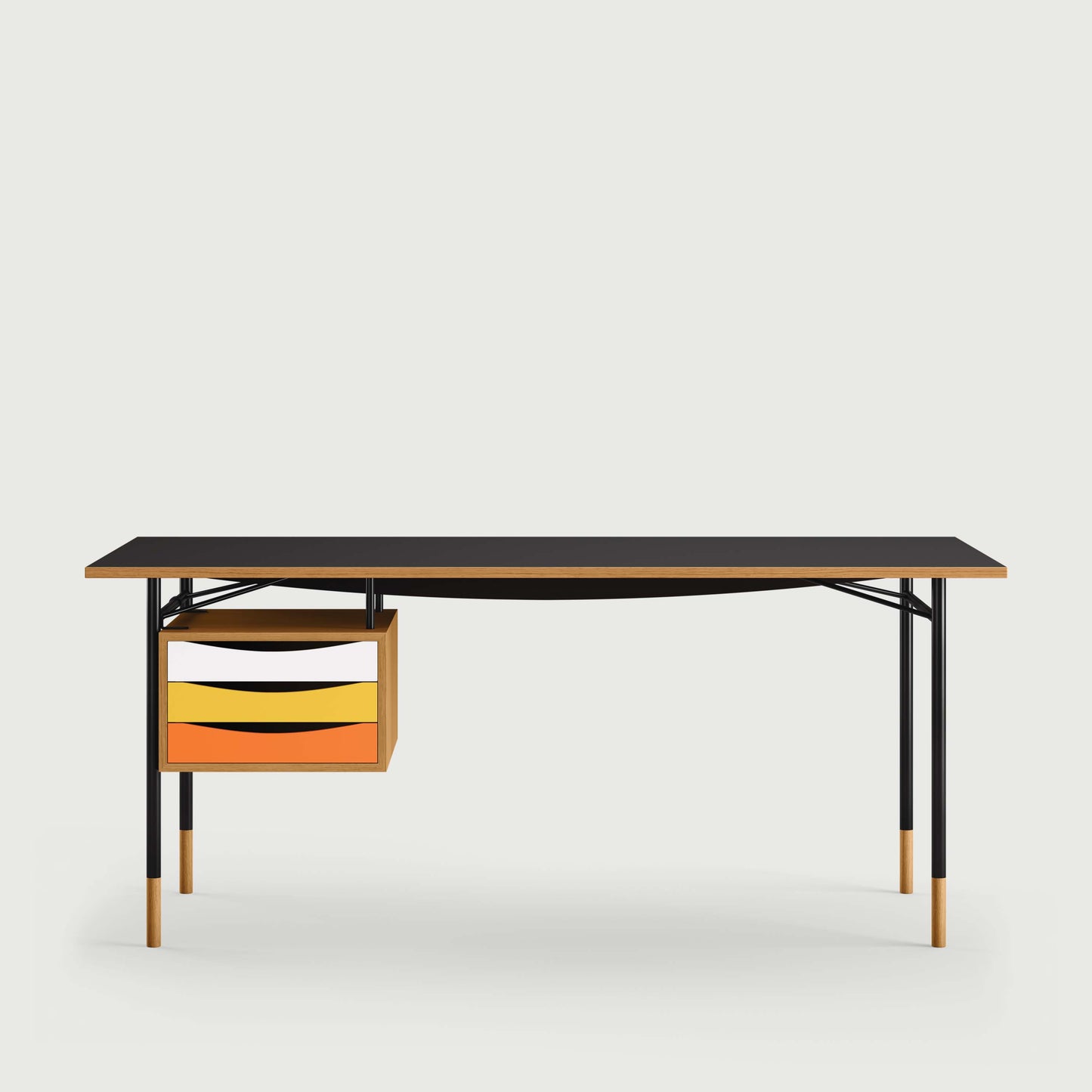 THE NYHAVN DESK W/ TRAY UNIT by House of Finn Juhl #Oak Dark Oil / Black Linoleum/Black / Warm Colours