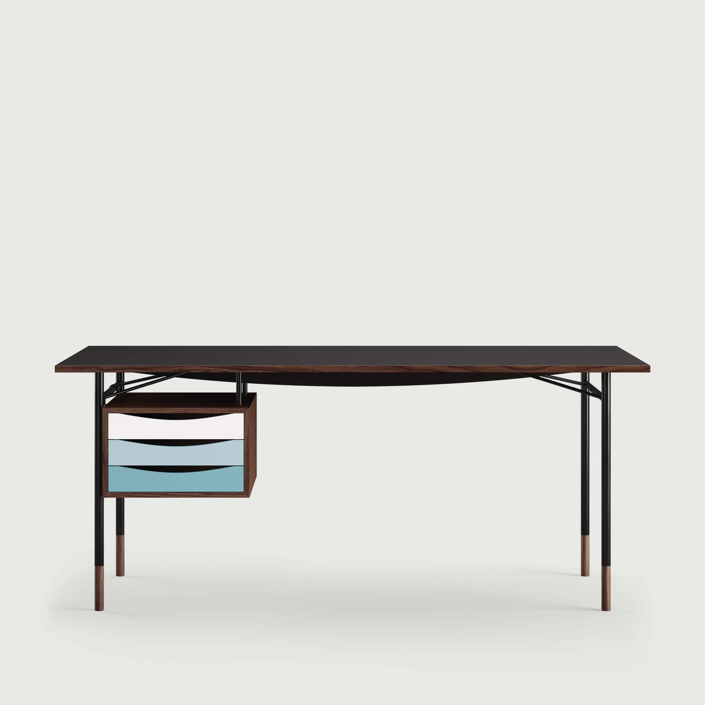 THE NYHAVN DESK W/ TRAY UNIT by House of Finn Juhl #Walnut / Black Linoleum/Black / Cold Colours
