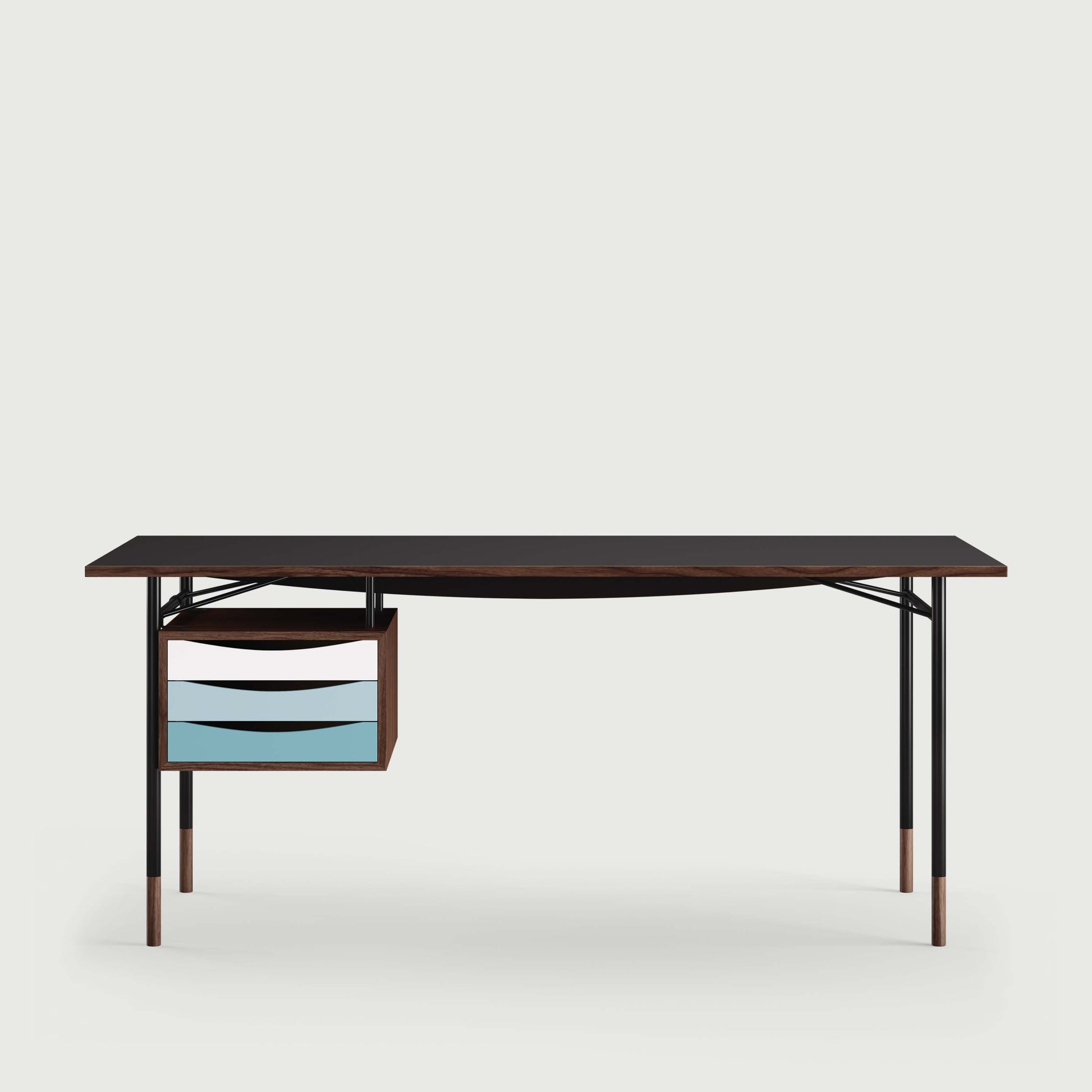 THE NYHAVN DESK W/ TRAY UNIT by House of Finn Juhl #Walnut / Black Linoleum/Black / Cold Colours
