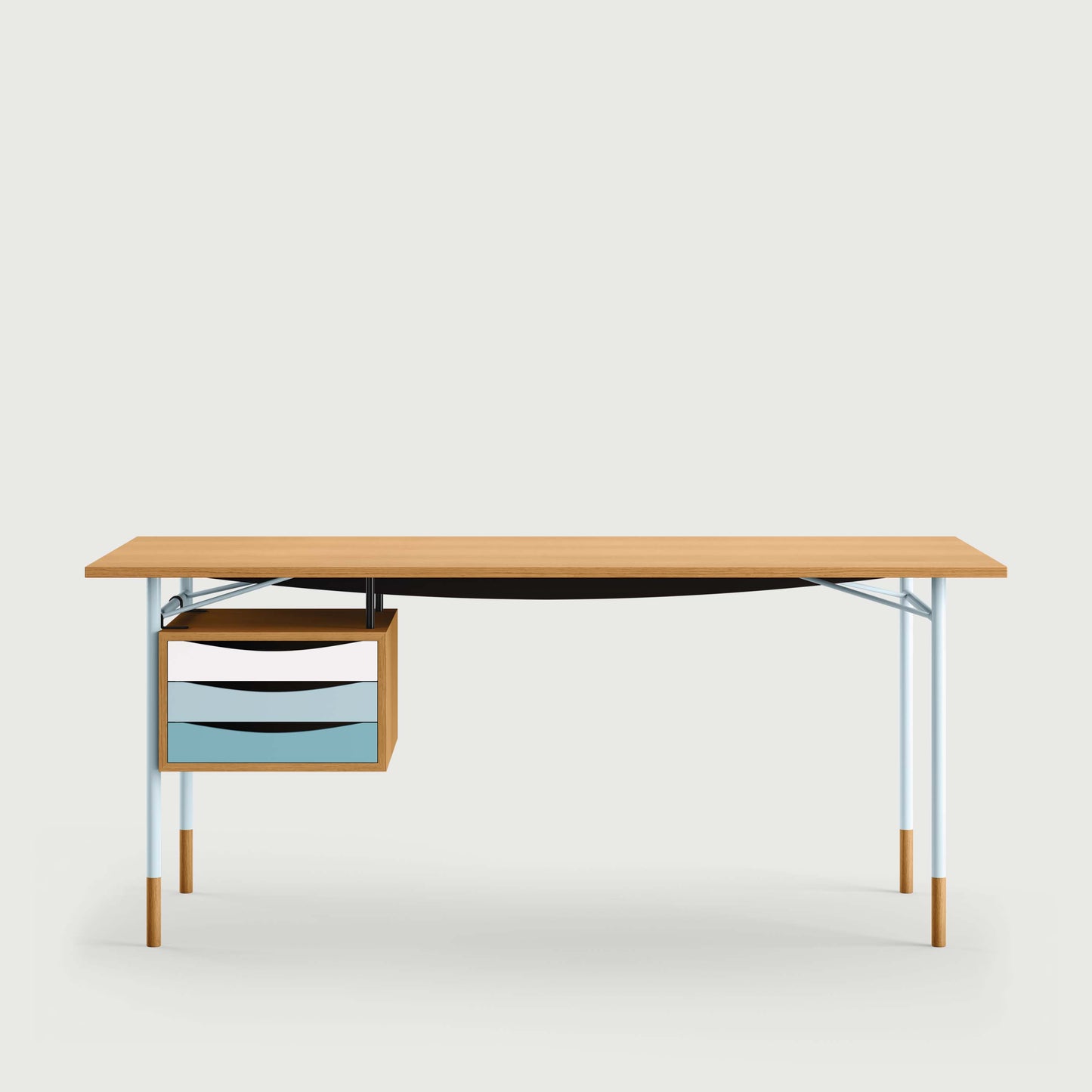 THE NYHAVN DESK W/ TRAY UNIT by House of Finn Juhl #Oak Dark Oil/Light Blue / Cold Colours