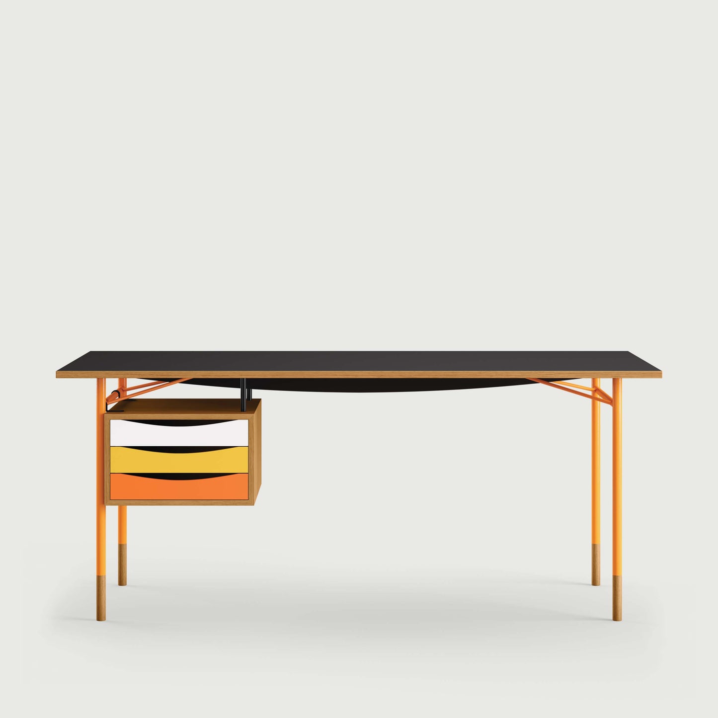 THE NYHAVN DESK W/ TRAY UNIT by House of Finn Juhl #Oak Dark Oil / Black Linoleum/Orange / Warm Colours