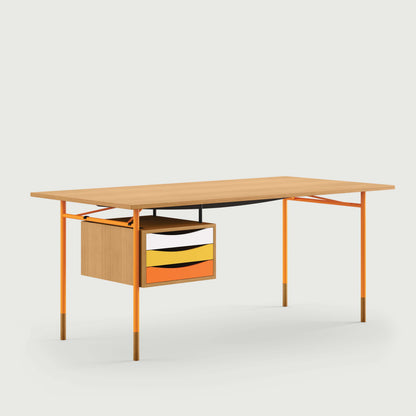 THE NYHAVN DESK W/ TRAY UNIT by House of Finn Juhl #Oak Dark Oil/Orange / Warm Colours
