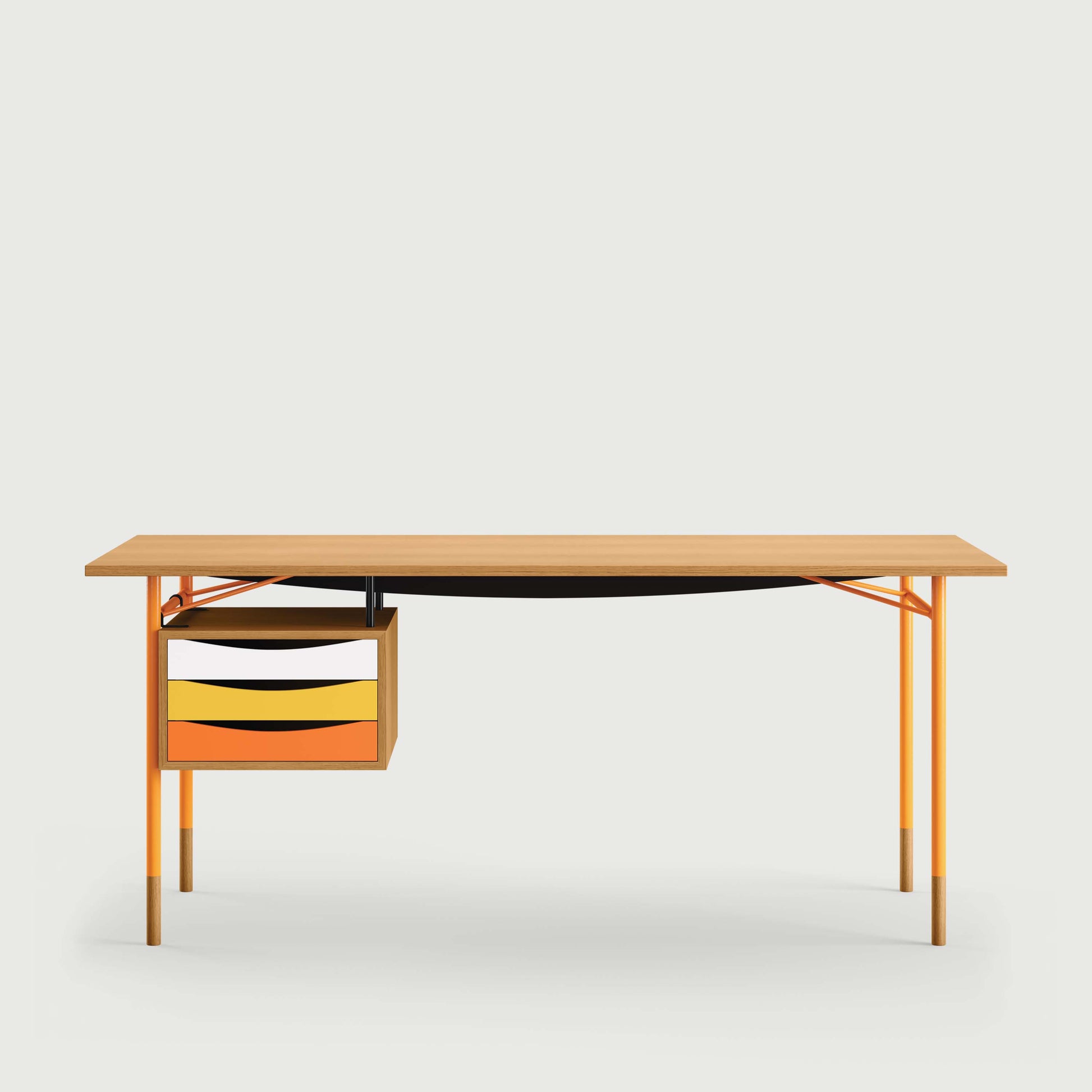 THE NYHAVN DESK W/ TRAY UNIT by House of Finn Juhl #Oak Dark Oil/Orange / Warm Colours