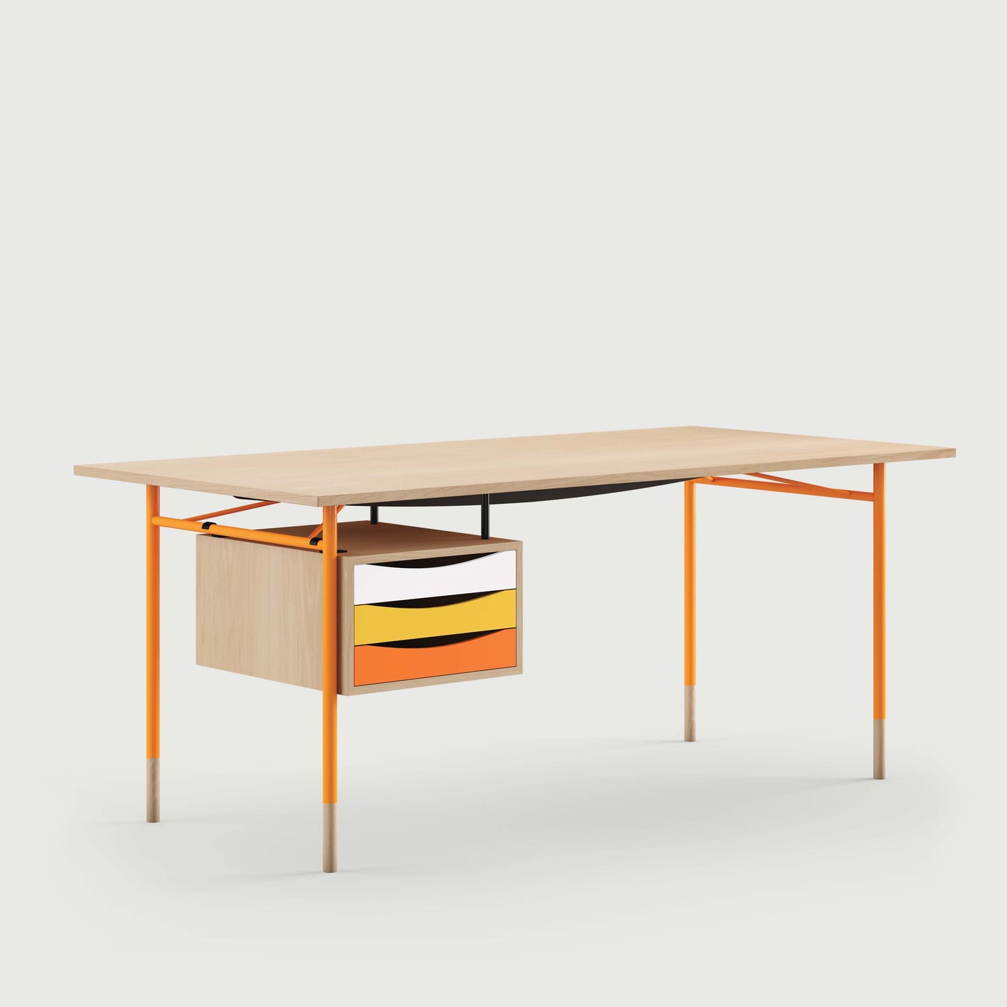 THE NYHAVN DESK W/ TRAY UNIT by House of Finn Juhl #Oak Clear Oil/Orange / Warm Colours