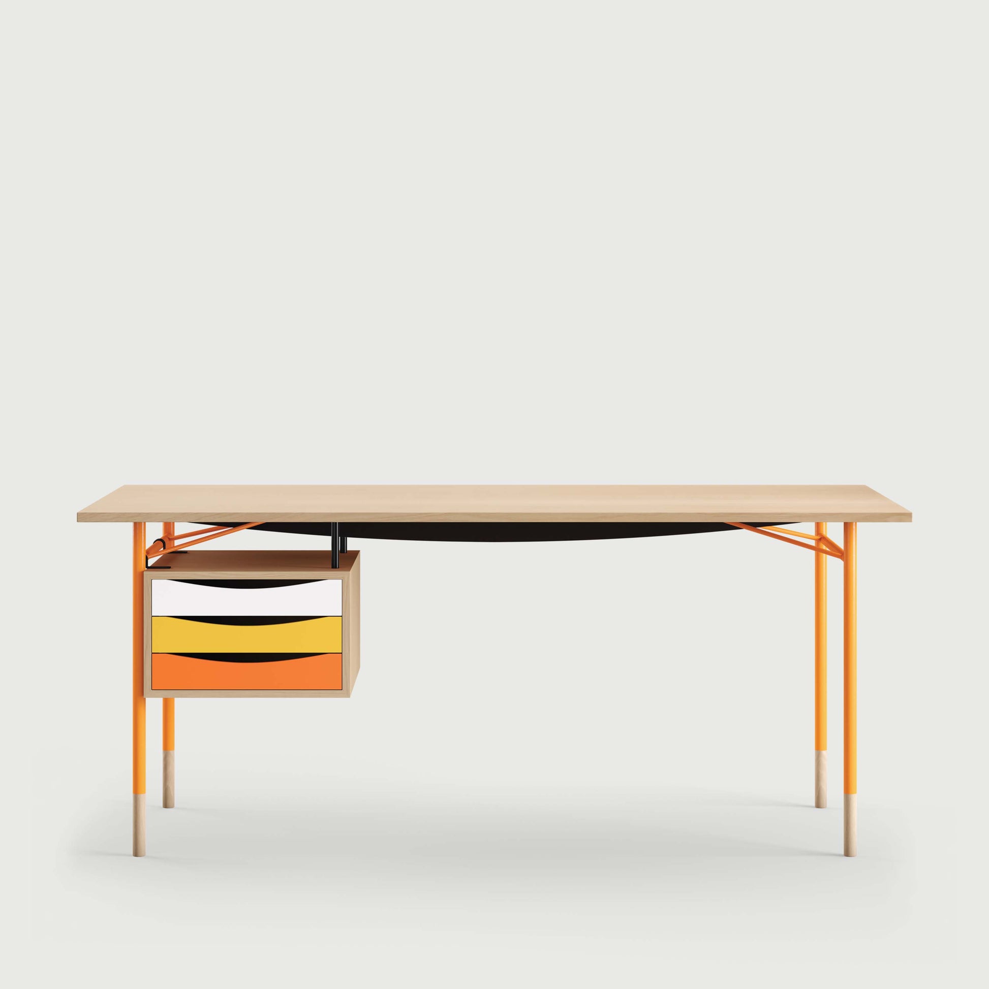 THE NYHAVN DESK W/ TRAY UNIT by House of Finn Juhl #Oak Clear Oil/Orange / Warm Colours