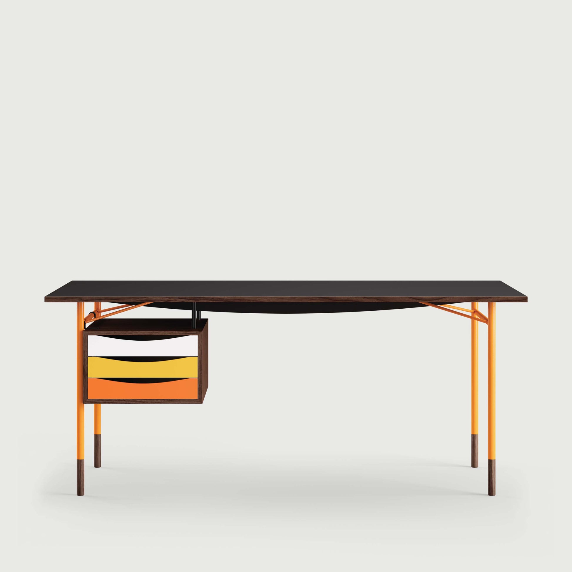 THE NYHAVN DESK W/ TRAY UNIT by House of Finn Juhl #Walnut / Black Linoleum/Orange / Warm Colours