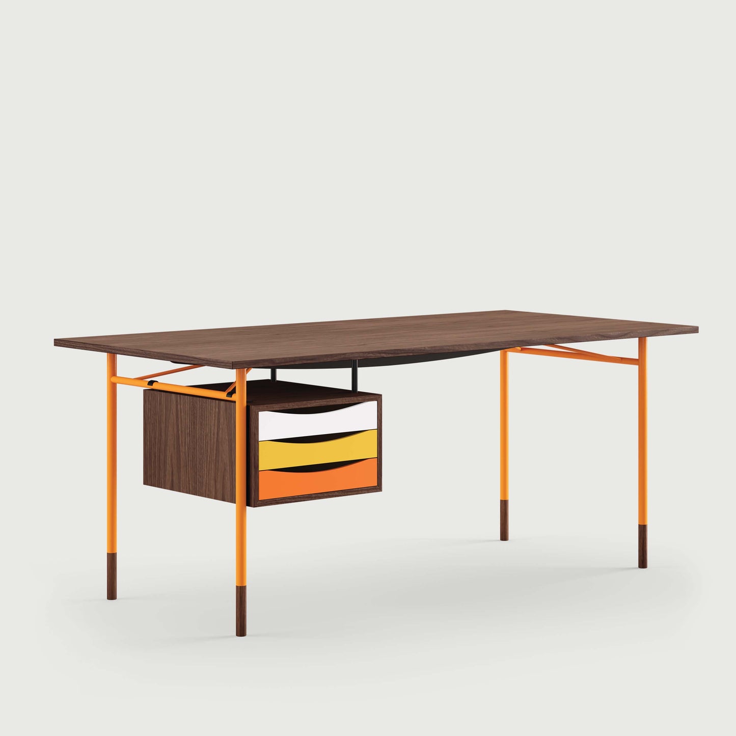 THE NYHAVN DESK W/ TRAY UNIT by House of Finn Juhl #Walnut/Orange / Warm Colours