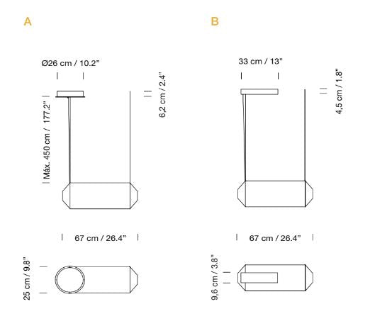 Tekiò Horizontal - LED dimmable japanese paper pendant lamp.