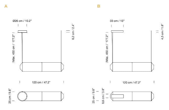 Tekiò Horizontal - LED dimmable japanese paper pendant lamp.