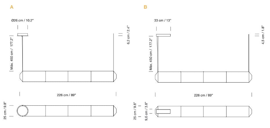 Tekiò Horizontal - LED dimmable japanese paper pendant lamp.
