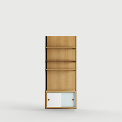 Panel System 1A - Oak Dark Oil / White / Light Blue