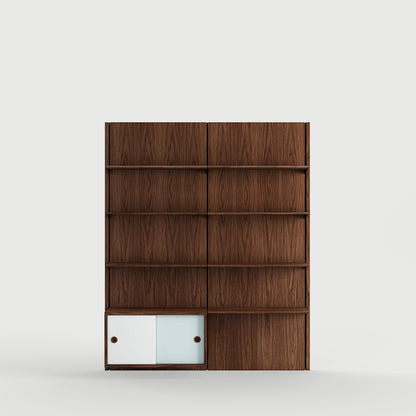 Panel System 2A - Walnut / White / Light Blue