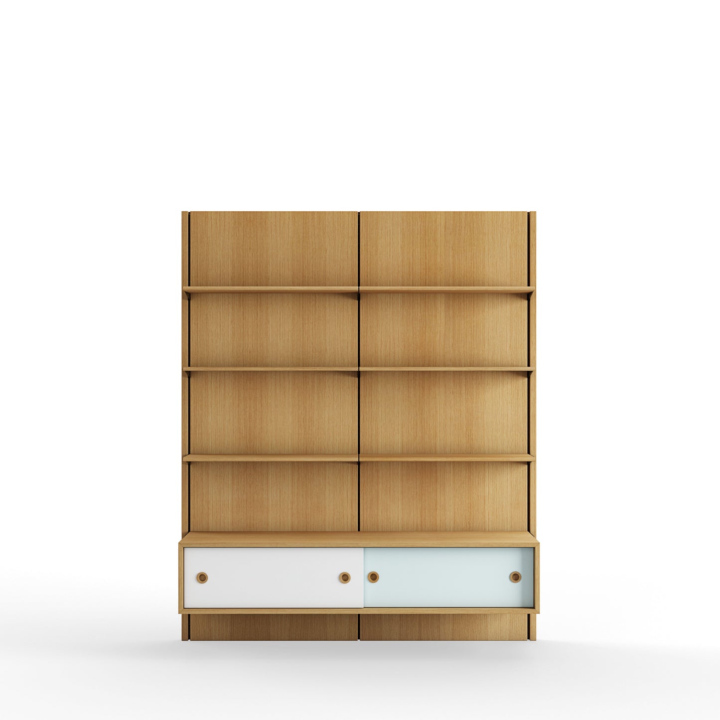 Panel System 2B - Oak Dark Oil / White / Light Blue