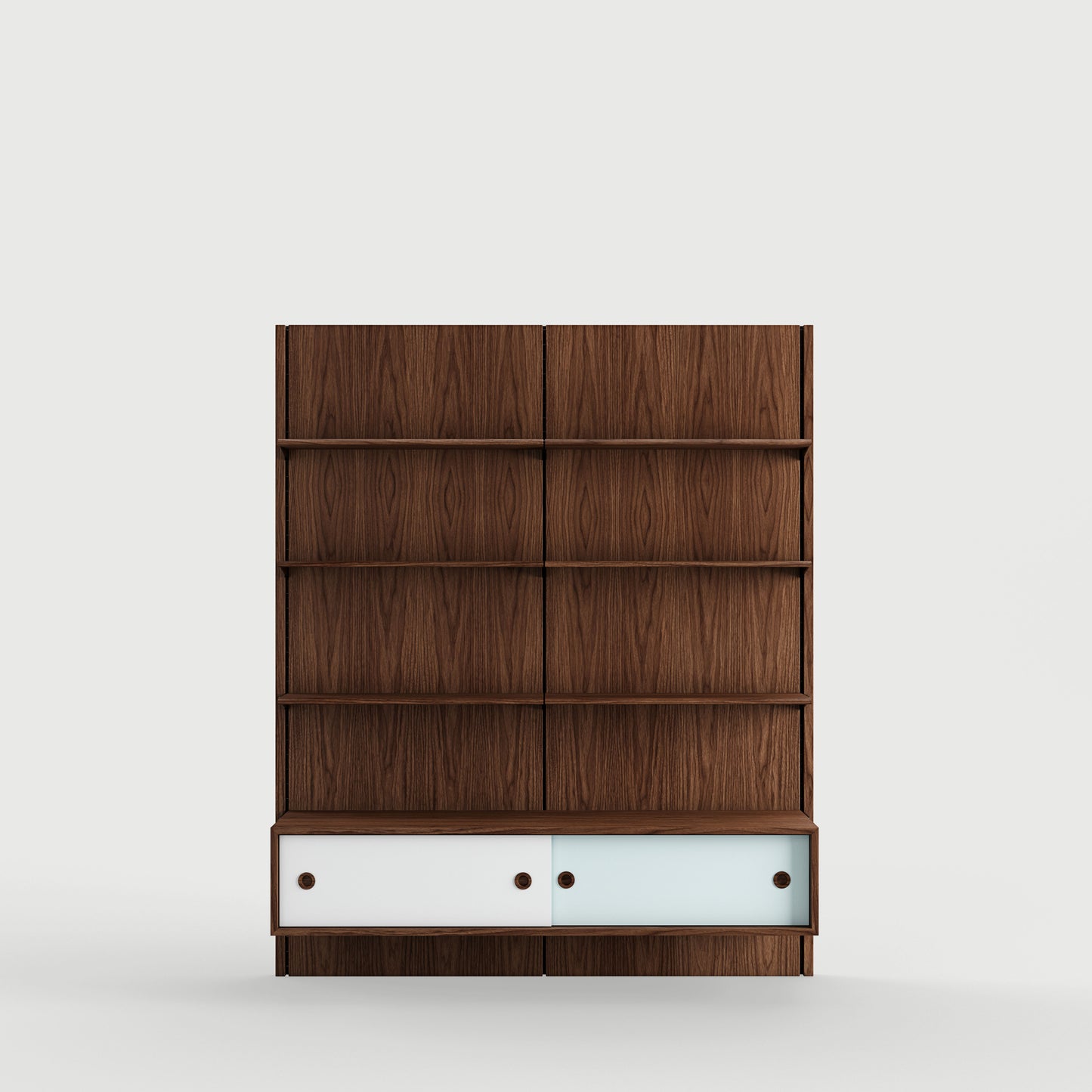 Panel System 2B - Walnut / White / Light Blue