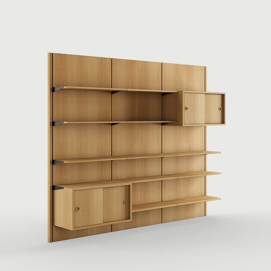 THE PANEL SYSTEM (3A - 3 panels w. 11 shelves and 2 small cupboards)