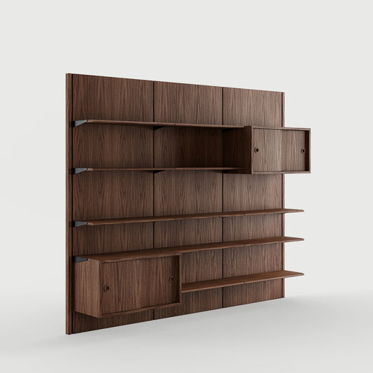 THE PANEL SYSTEM (3A - 3 panels w. 11 shelves and 2 small cupboards)