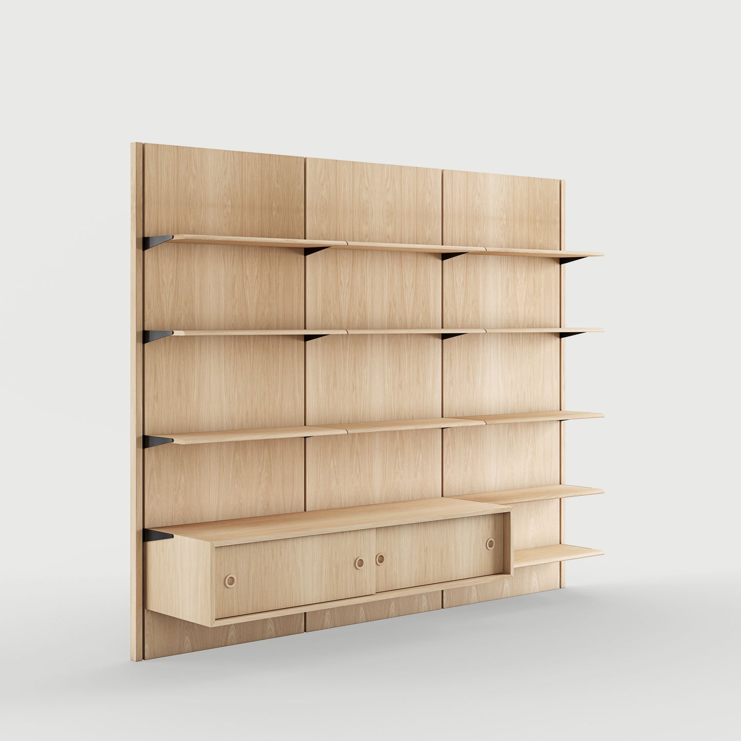 THE PANEL SYSTEM (3B - 3 panels w. 11 shelves and 1 large cupboard)