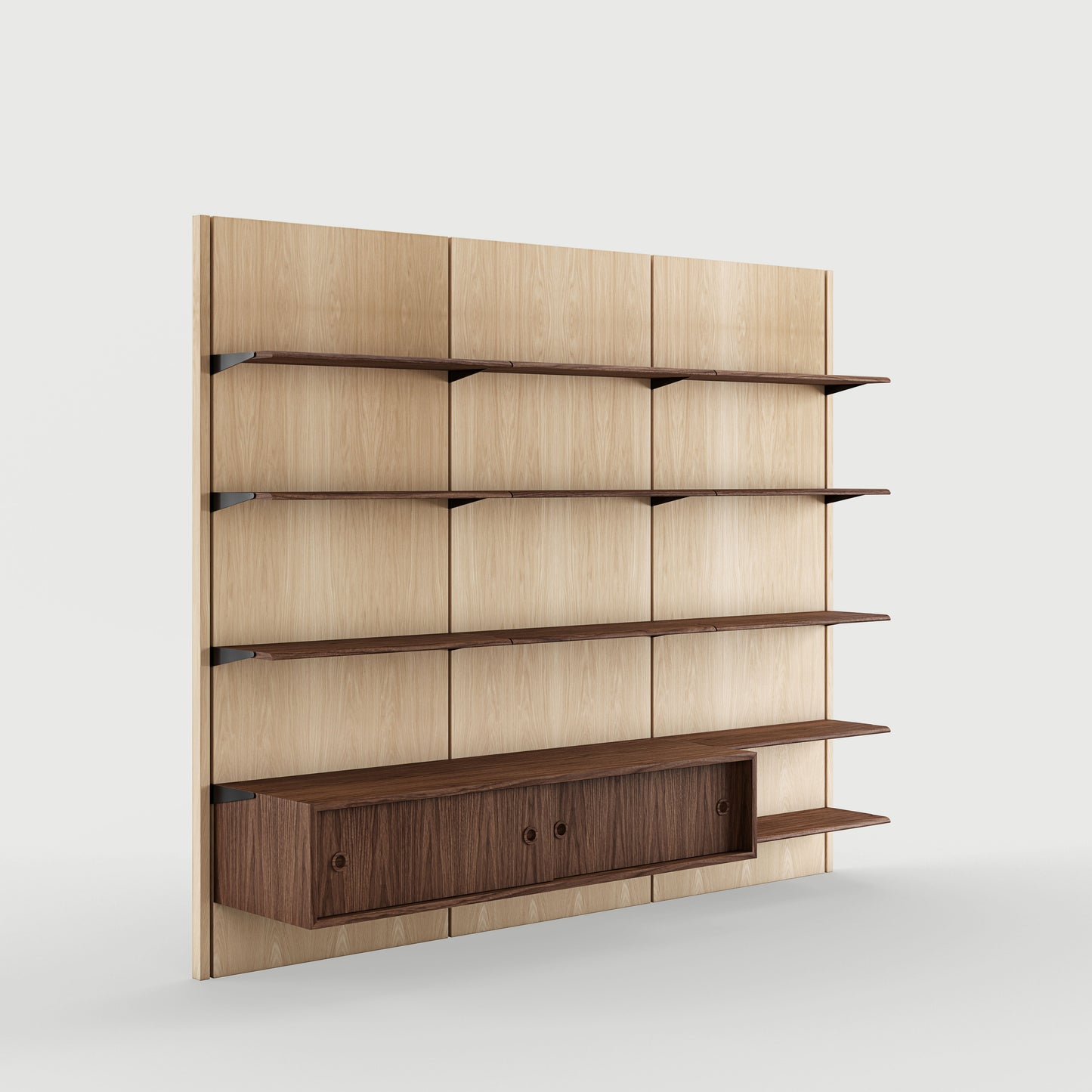 THE PANEL SYSTEM (3B - 3 panels w. 11 shelves and 1 large cupboard)