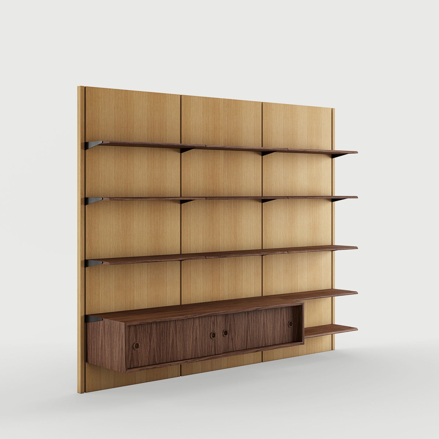 THE PANEL SYSTEM (3B - 3 panels w. 11 shelves and 1 large cupboard)