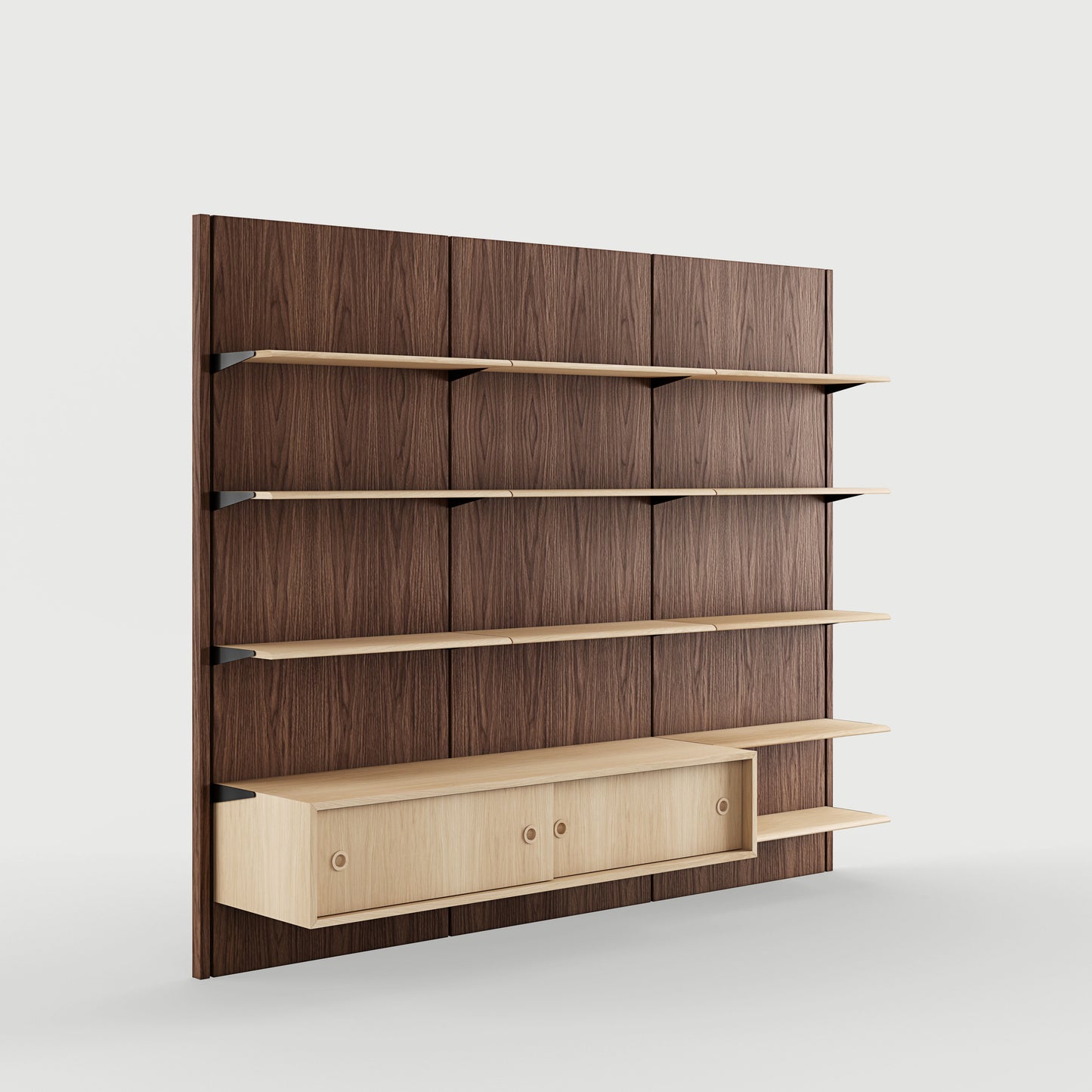 THE PANEL SYSTEM (3B - 3 panels w. 11 shelves and 1 large cupboard)