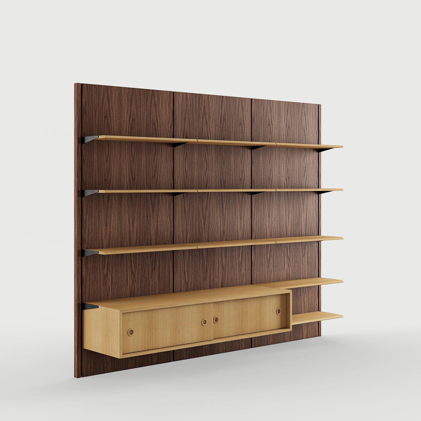 THE PANEL SYSTEM (3B - 3 panels w. 11 shelves and 1 large cupboard)