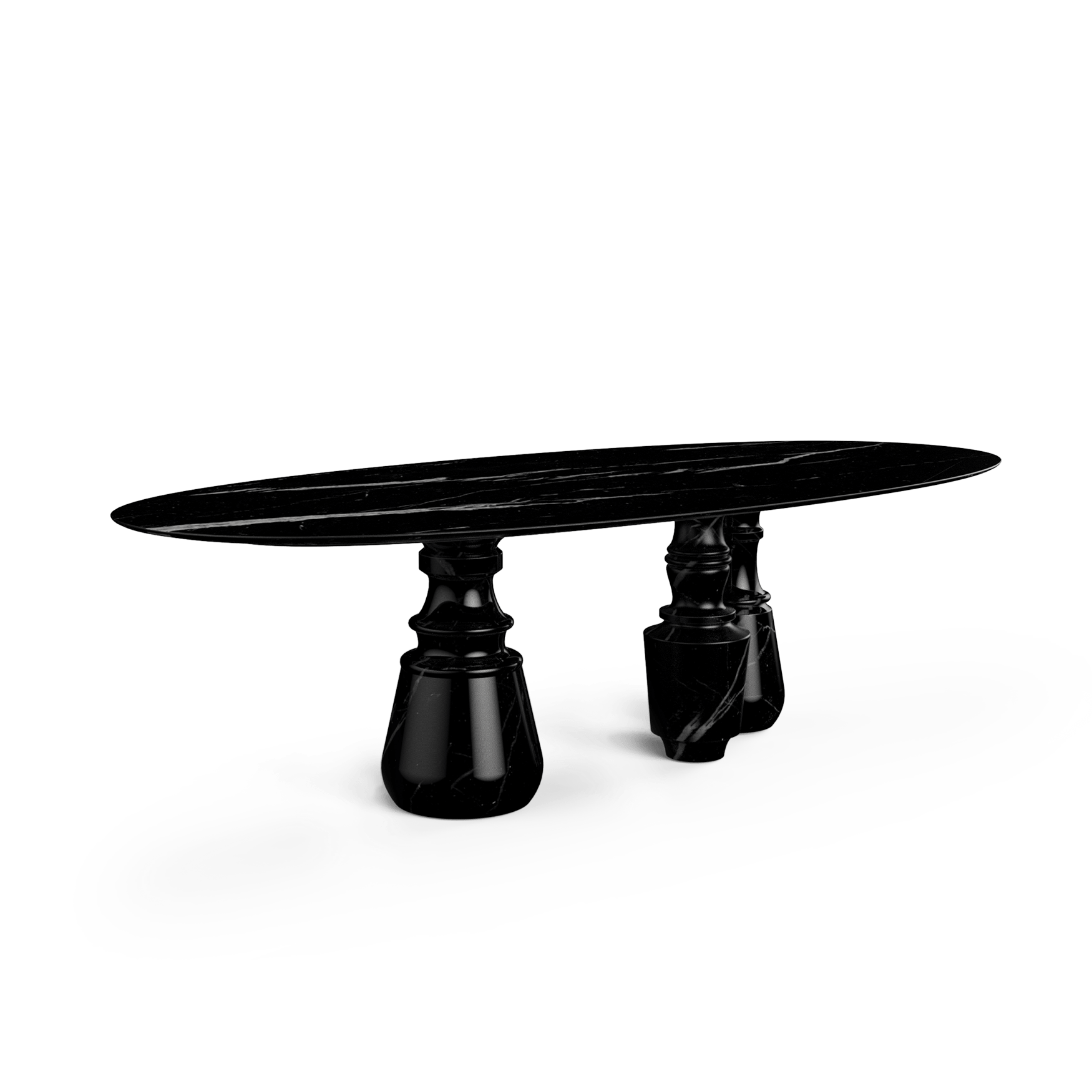 PIETRA OVAL XL - Oval Nero Marquina marble dining table.