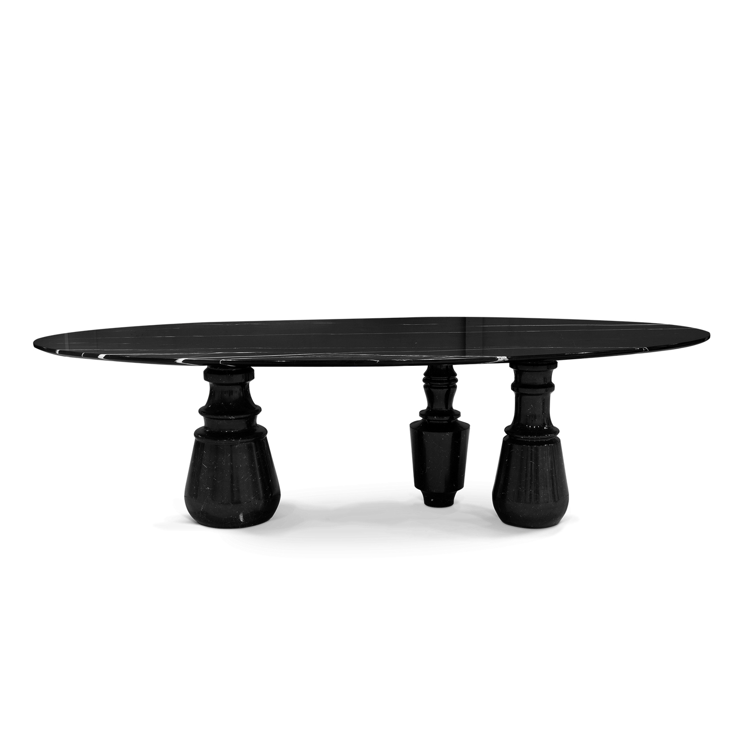 PIETRA OVAL XL - Oval Nero Marquina marble dining table.