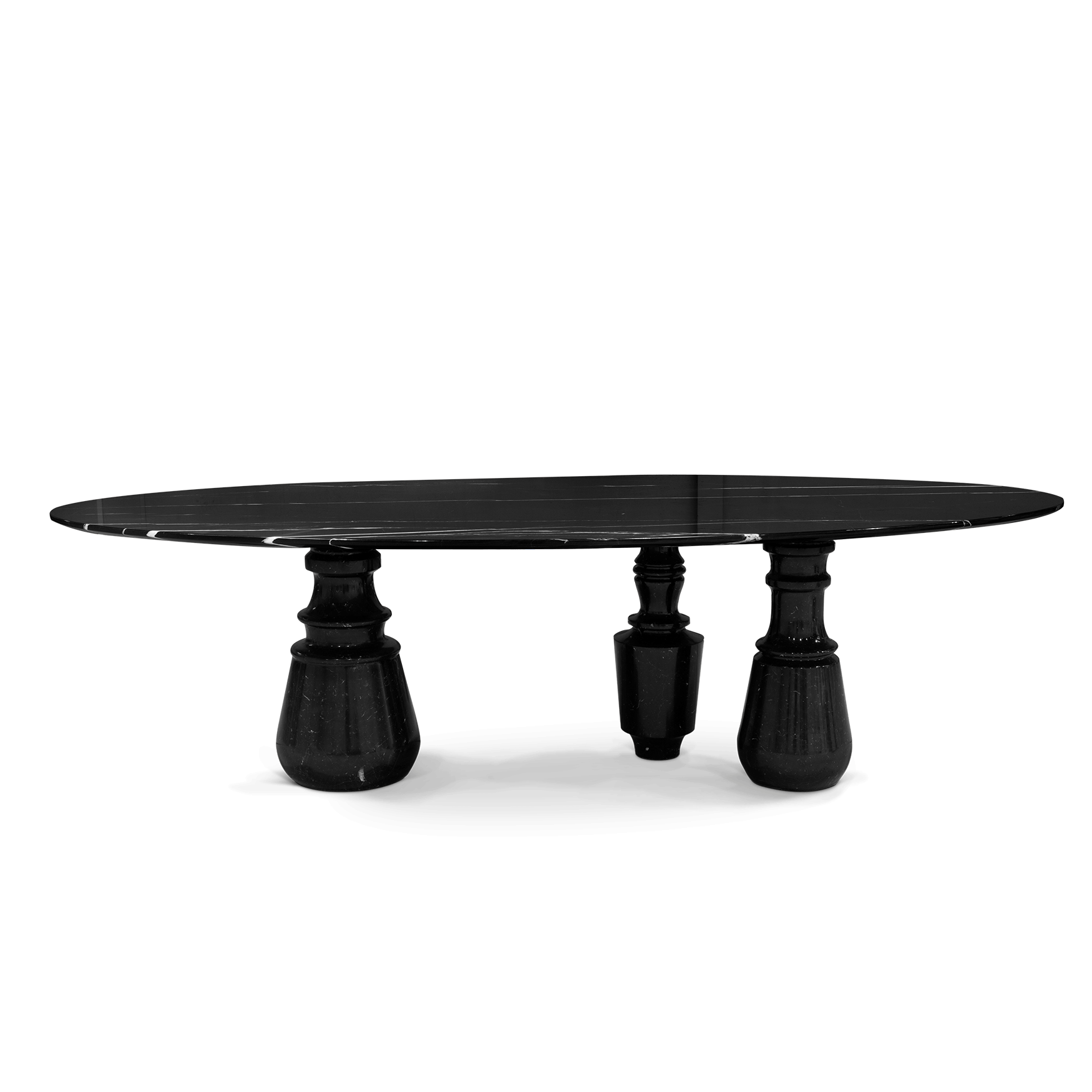 PIETRA OVAL XL - Oval Nero Marquina marble dining table.
