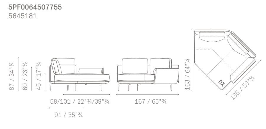 GET BACK - Sectional leather and fabric sofa - composition 1.